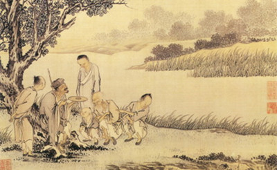 《瞎子说唱图》，清代画家金廷标所画